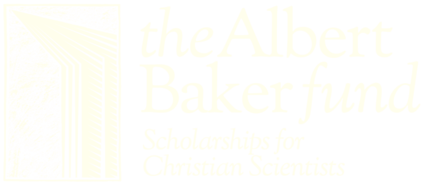 The Albert Baker Fund lockup reversed in off-white on Deep Teal